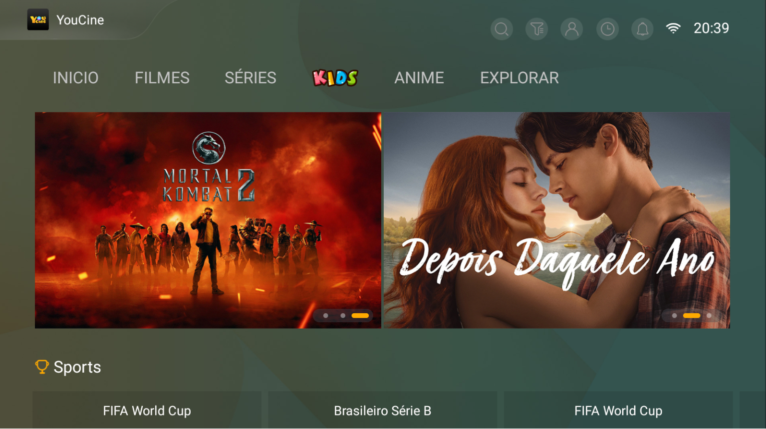 Tela inicial do YouCine após a instalação